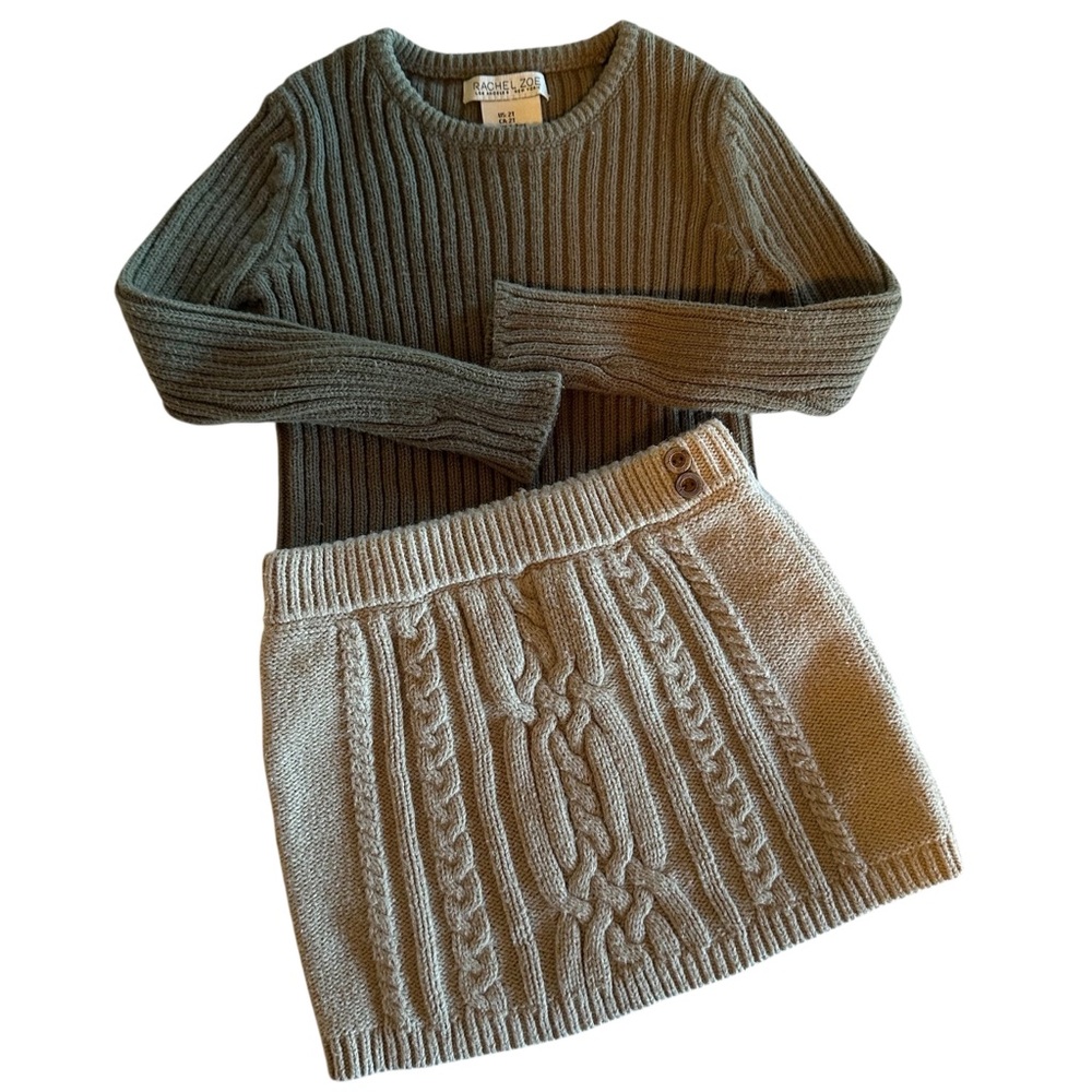 Rachel Zoe Sweater and Skirt Set Girl’s 2T Green and Tan